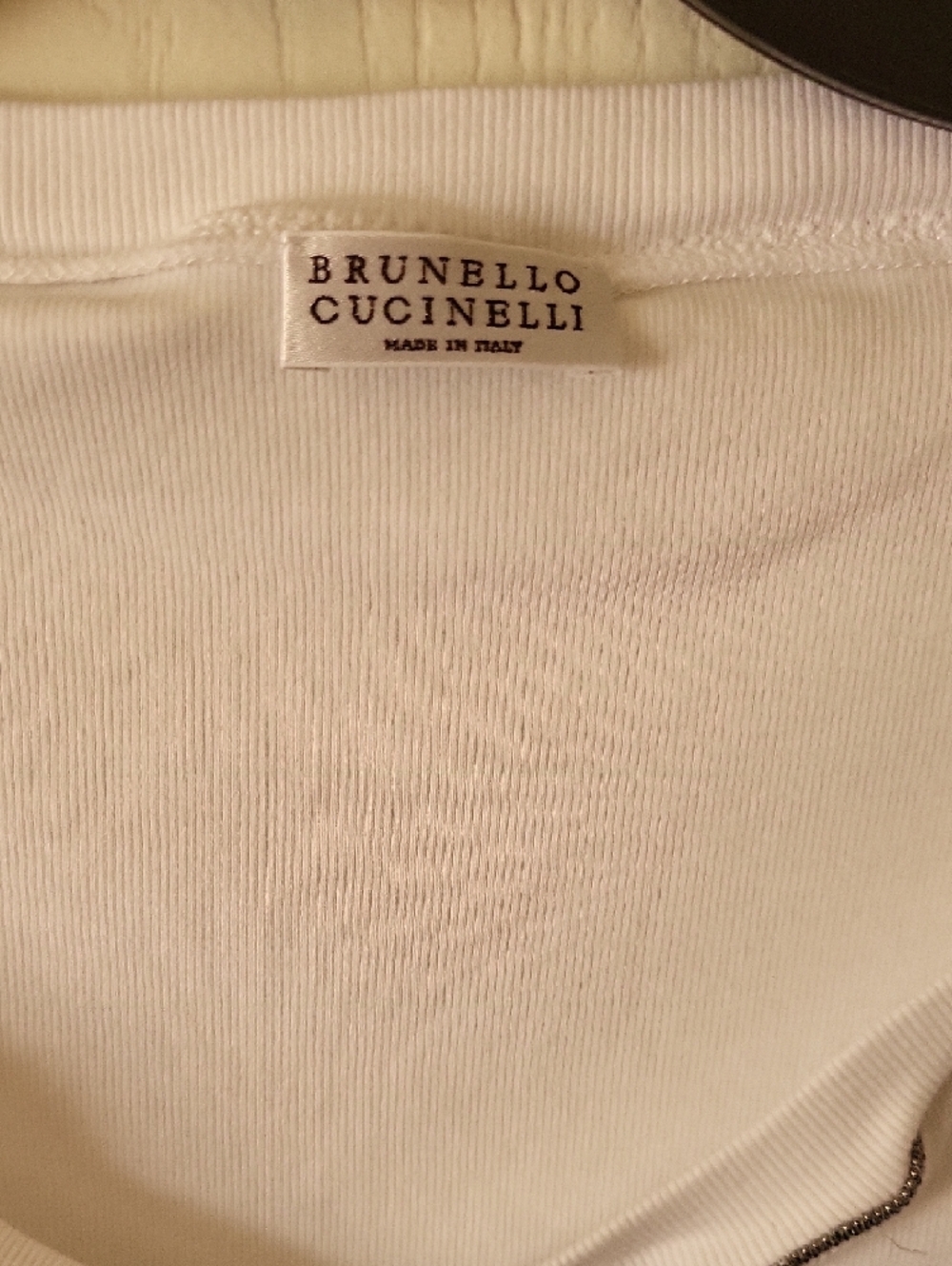 Brunello Cucinelli White Long-Sleeve V-Neck Top with Contrast Trim - Picture 2 of 3